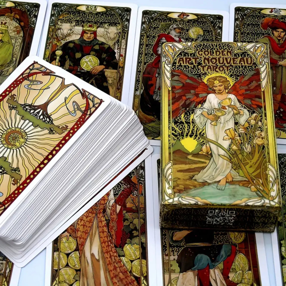 Golden Art Nouveau | Tarot Cards | English | Divination Tools | Cartomancy | Witch Supplies