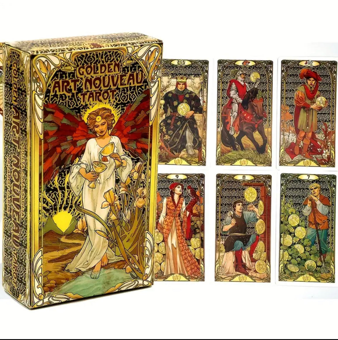 Golden Art Nouveau | Tarot Cards | English | Divination Tools | Cartomancy | Witch Supplies