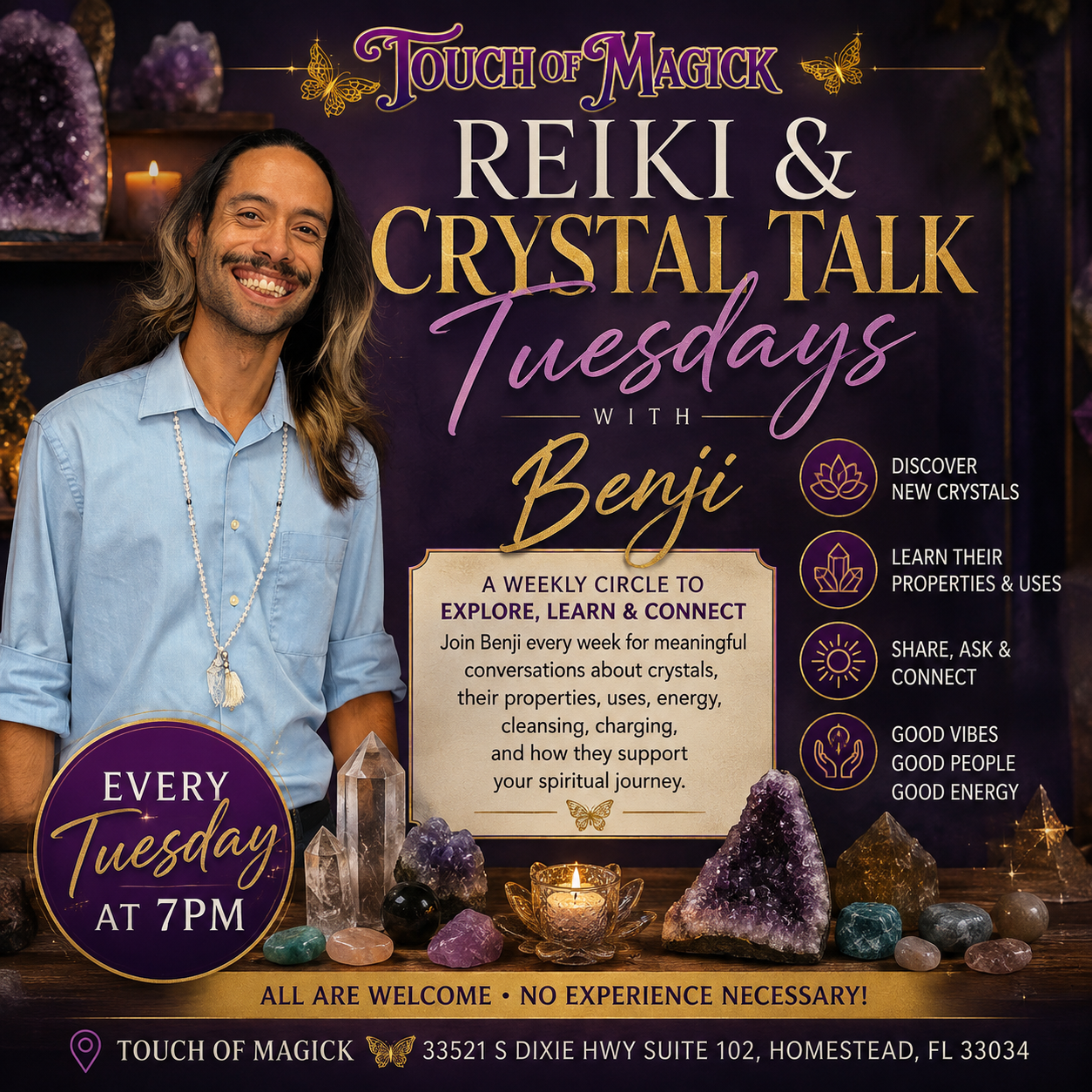 Reiki & Crystal Talk Tuesdays with Benji | Tuesdays @ Touch of Magick