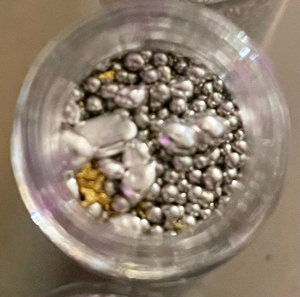 7 Pure Metals in Glass Bottle | Gold, Silver, Tin, Aluminum, Nickel, Copper, Iron | Amulet for Good Luck | Spiritual Charge | Santeria |