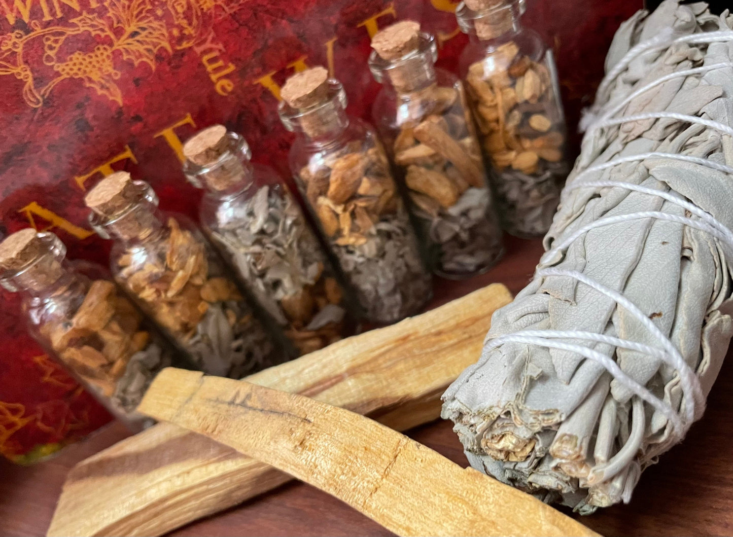 White Sage & Palo Santo Vial with Cork - Protection and Purification - Witch Gift - Protection Amulet