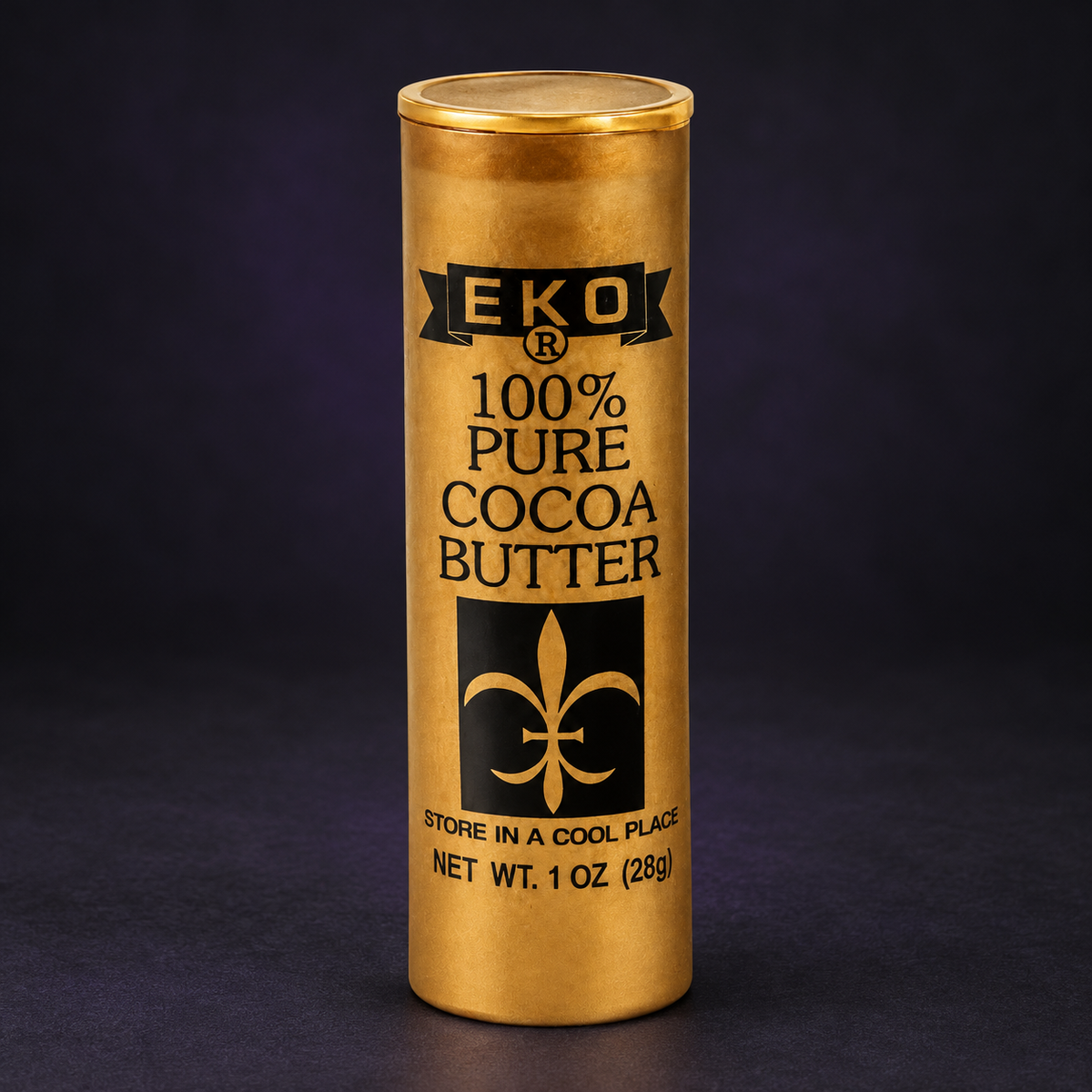 EKO pure cocoa butter in a gold tube, 1 ounce.
