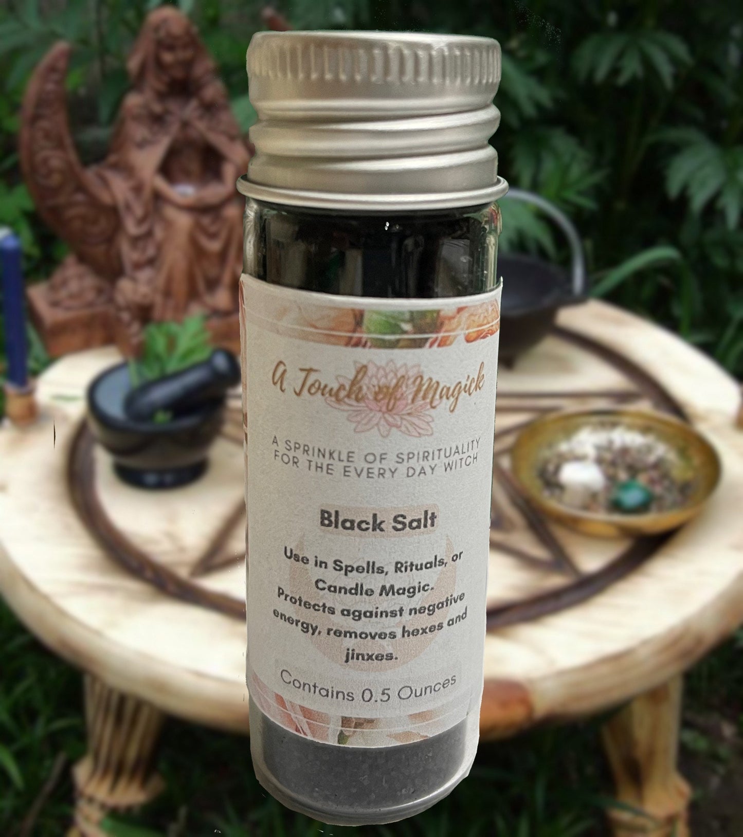 Witch Black Salt in Glass Vial with Lid for Banishing - Protection - Spell Reversal - Negative Energy Removal - Shielding - Witch Tools