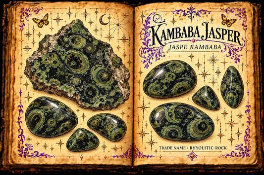 Open grimoire study of Kambaba Jasper trade-name rhyolitic rock