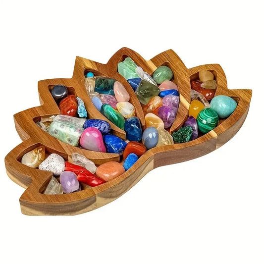 Wooden Lotus Crystal Display Tray | Crystal Holder & Display | Approximately 10” x 7” x 0.75”