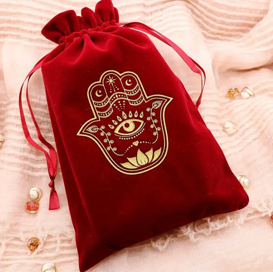 Hamsa Hand | Red | Tarot Cards Storage Bag | Velvet | Drawstring Bag