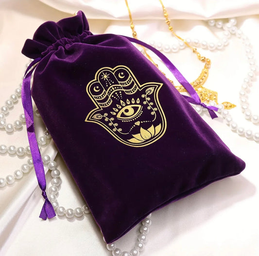 Hamsa Hand | Purple | Tarot Cards Storage Bag | Velvet | Drawstring Bag