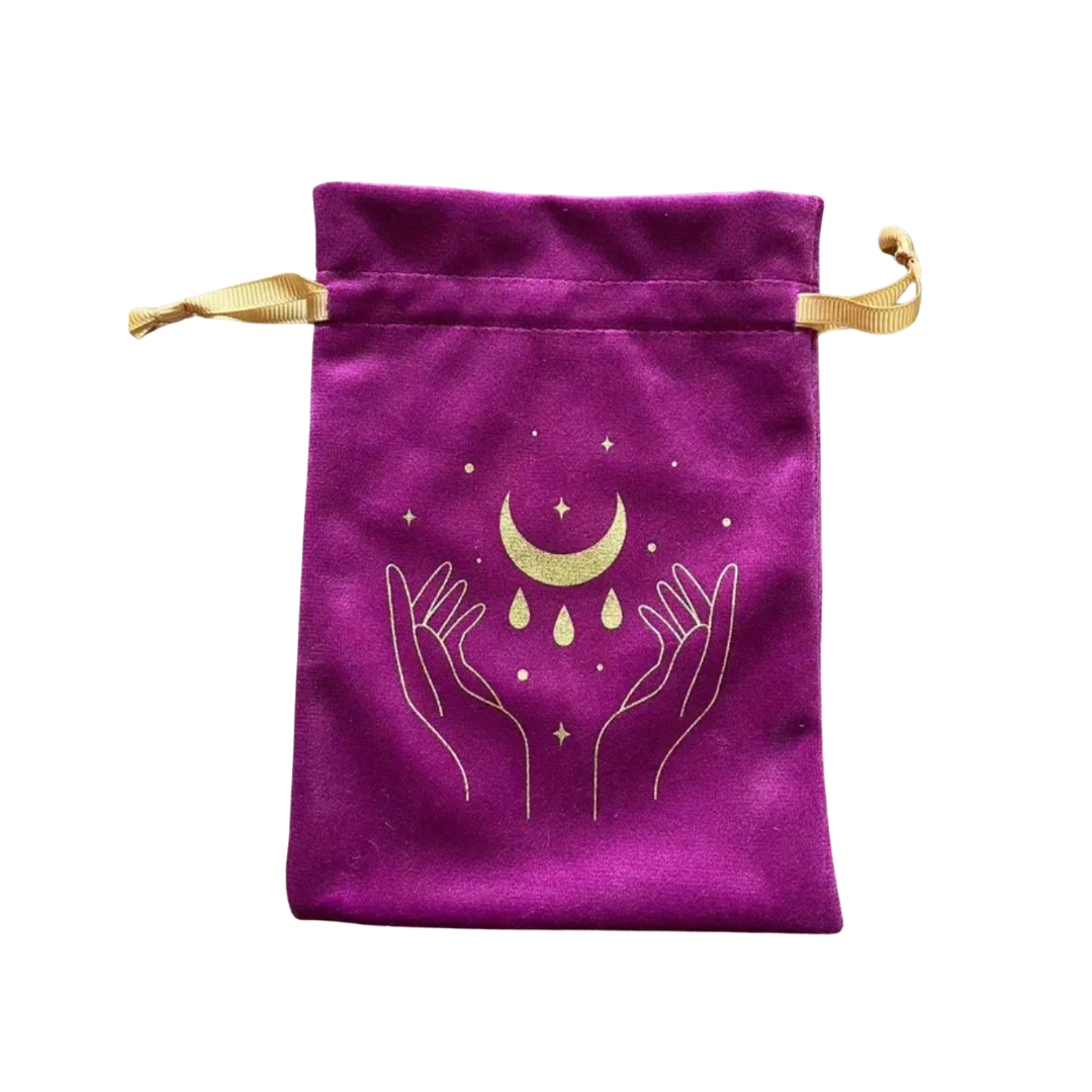 Mystic Crescent Moon | Purple | Tarot Cards Storage Bag | Velvet | Drawstring Bag