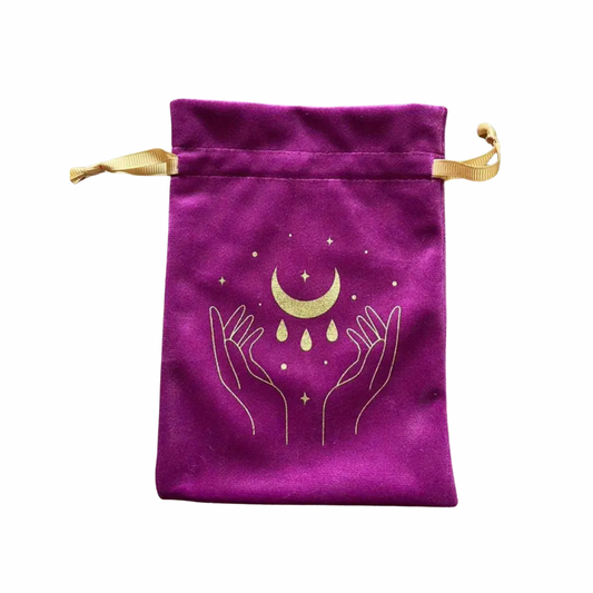 Mystic Crescent Moon | Purple | Tarot Cards Storage Bag | Velvet | Drawstring Bag