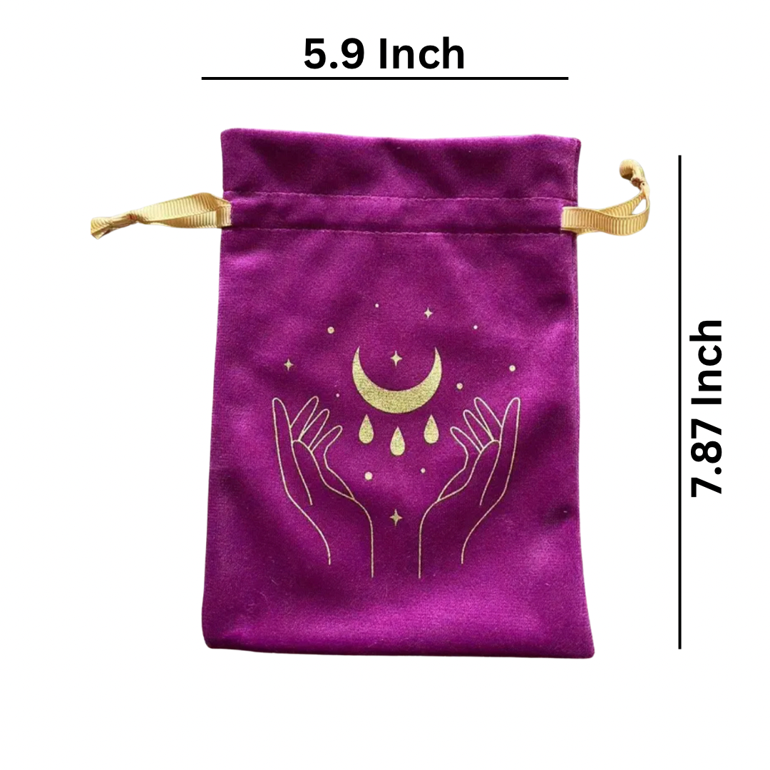 Mystic Crescent Moon | Purple | Tarot Cards Storage Bag | Velvet | Drawstring Bag