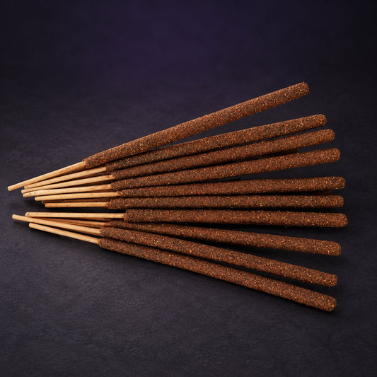 Love Come to Me Handmade Incense — handmade brown incense sticks with bamboo stems.
