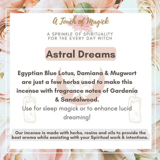 Astral Dreams Handmade Incense | 8 Sticks Pack | Use for Sleep Magick to Enhance Vivid Dreams and Astral Travel
