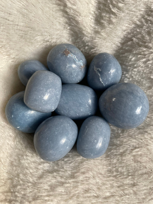 Angelite Tumbled Stone | 1 Large Piece | Improves Spirituality & Spiritual Awareness | Aids with Connecting with Angels and Spirit Guides |