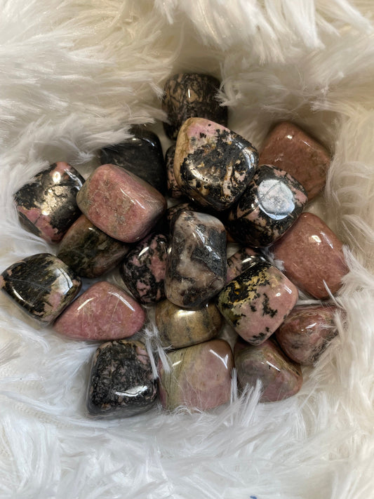 Rhodonite | Tumbled Stone | 1 Large Piece | Approximately 0.5 to 1 Inch | Spiritual Stones | Witch Tools & Supplies | Meditation | Chakras