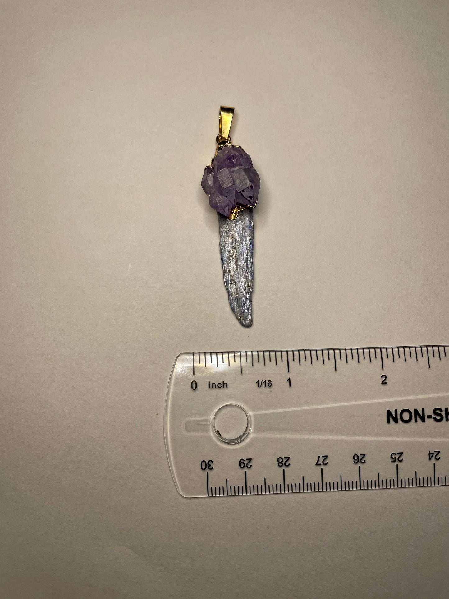 Amethyst & Kyanite Gold Pendant | About 1.5 to 3 Inches Long | Spiritual Pendant | Protection | Witch Talisman | Protection Crystal