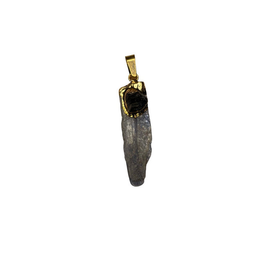 Tourmaline & Kyanite Gold Pendant | About 1.5 to 3 Inches Long | Spiritual Pendant | Protection | Witch Talisman | Protection Crystal