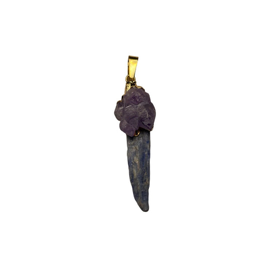 Amethyst & Kyanite Gold Pendant | About 1.5 to 3 Inches Long | Spiritual Pendant | Protection | Witch Talisman | Protection Crystal