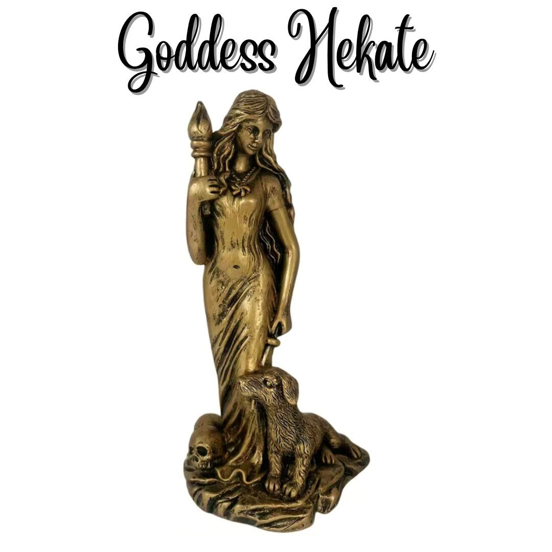 Goddess Hekate Figurine | Approximately 8in x 4in | Goddess of Witches | Bronze Tone Resin | Statue | Altar Supplies | Pagan Decor |