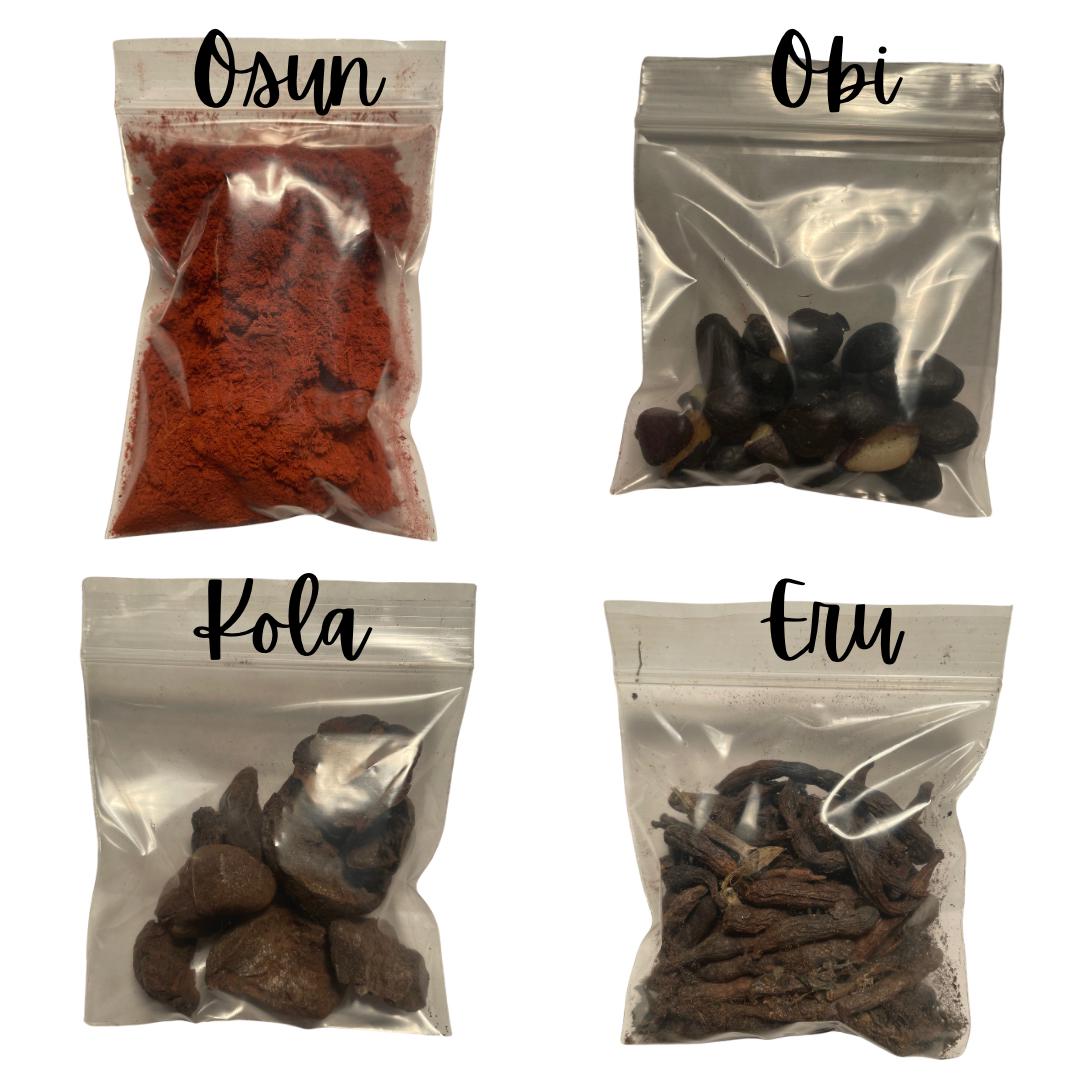 Ashe de Santo | Bogbo Ashe | Osun (Camwood) | Obi (Ekuro) | Kola | Eru | For Ceremonies & Rituals | Santeria Supplies | Yoruba Tools |