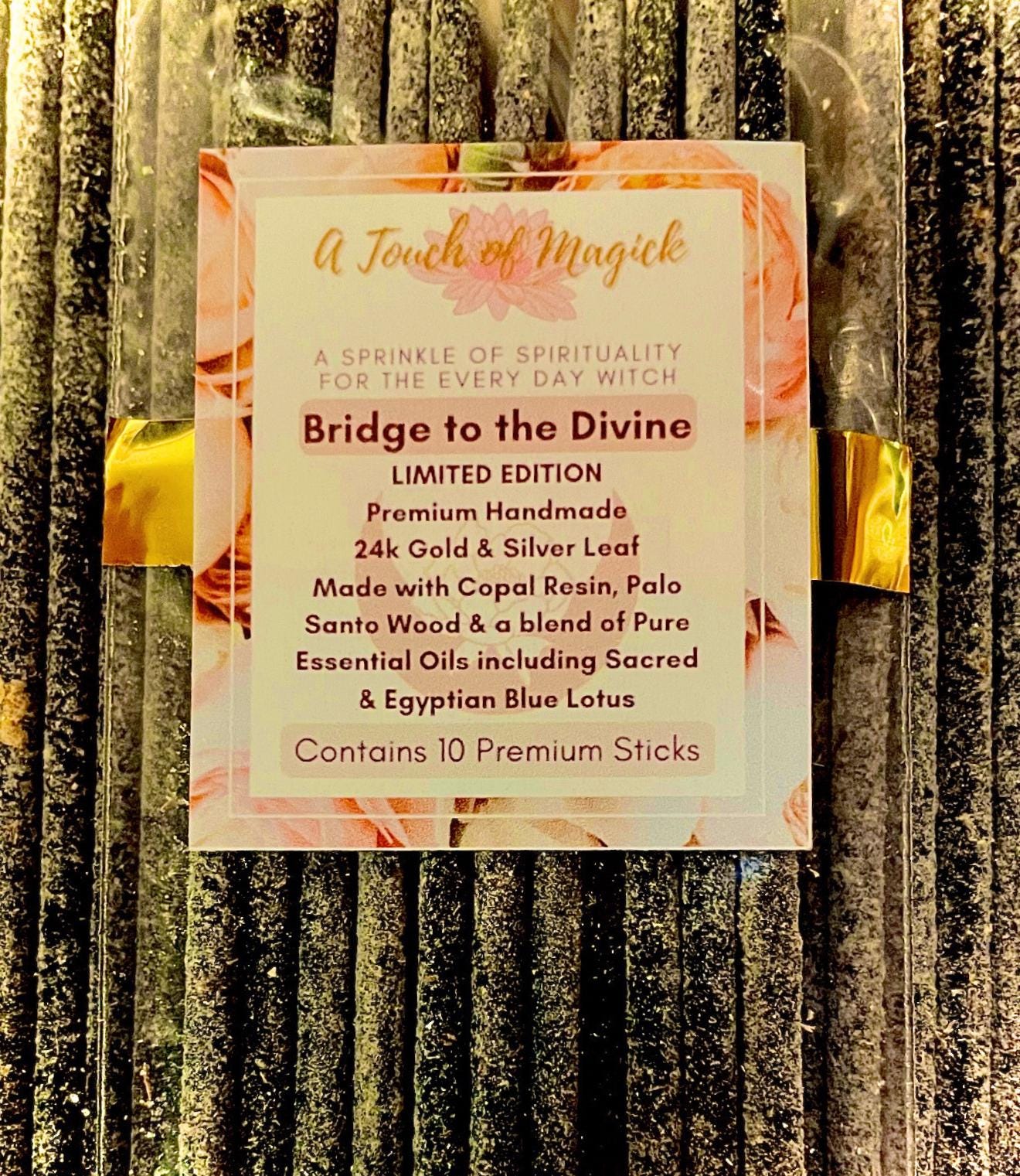 Bridge to the Divine | LIMITED EDITION | Premium Blend | 24K Gold & Pure Silver Leaf | Copal Resin | Handmade Incense | 10 Sticks Pack |