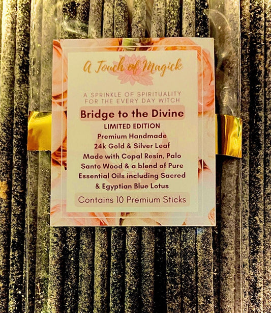 Bridge to the Divine | LIMITED EDITION | Premium Blend | 24K Gold & Pure Silver Leaf | Copal Resin | Handmade Incense | 10 Sticks Pack |
