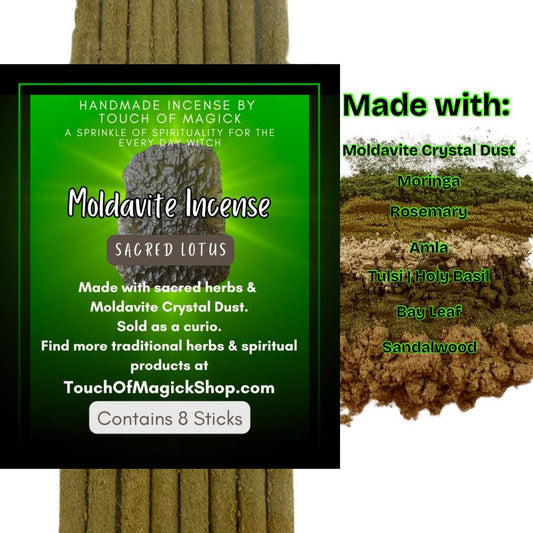 Moldavite Handmade Incense | 8 Sticks Pack | With Moldavite Crystal Dust | Associated with Divine & Spiritual Realms | Various Scents