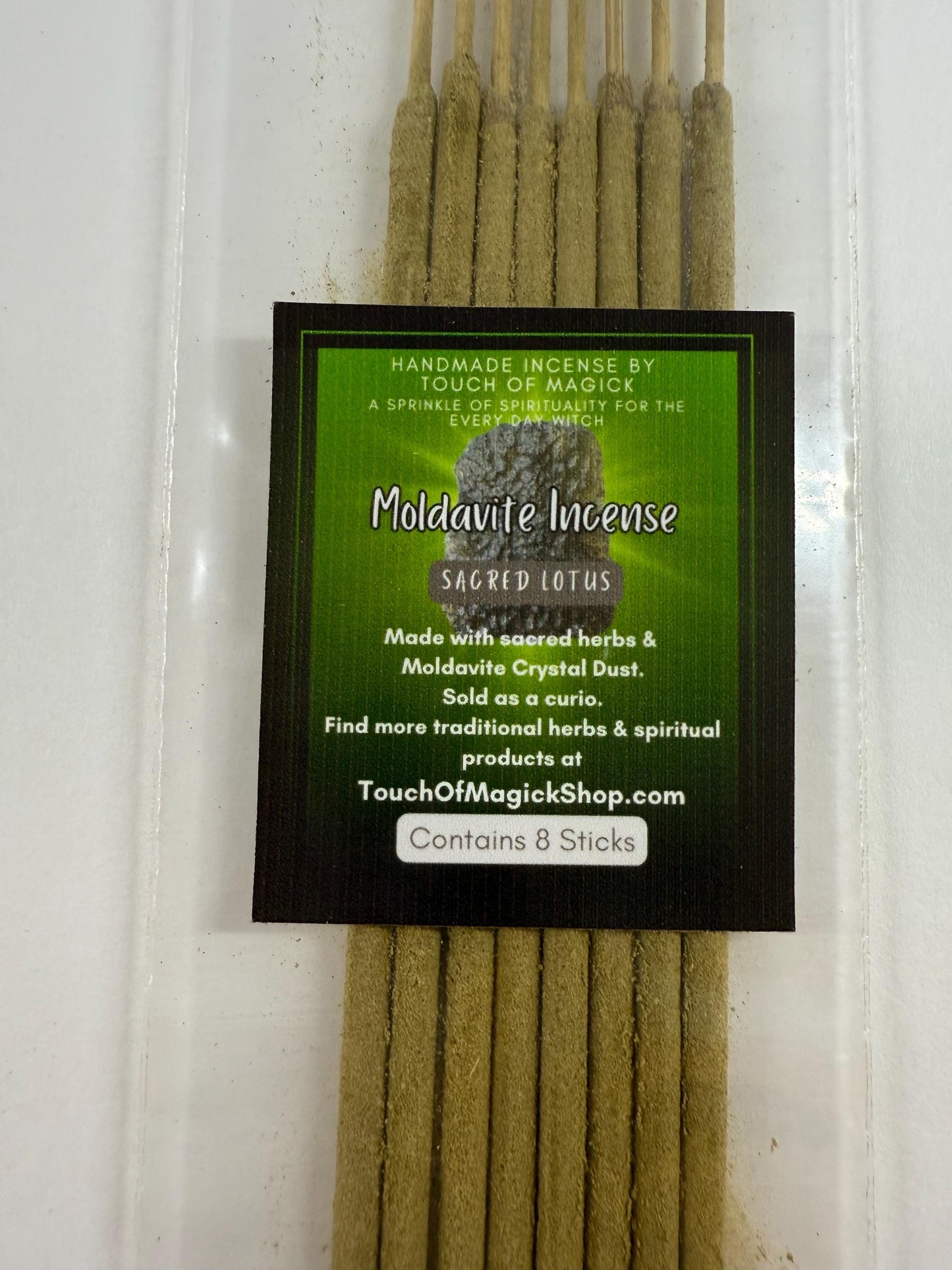 Moldavite Handmade Incense | 8 Sticks Pack | With Moldavite Crystal Dust | Associated with Divine & Spiritual Realms | Various Scents