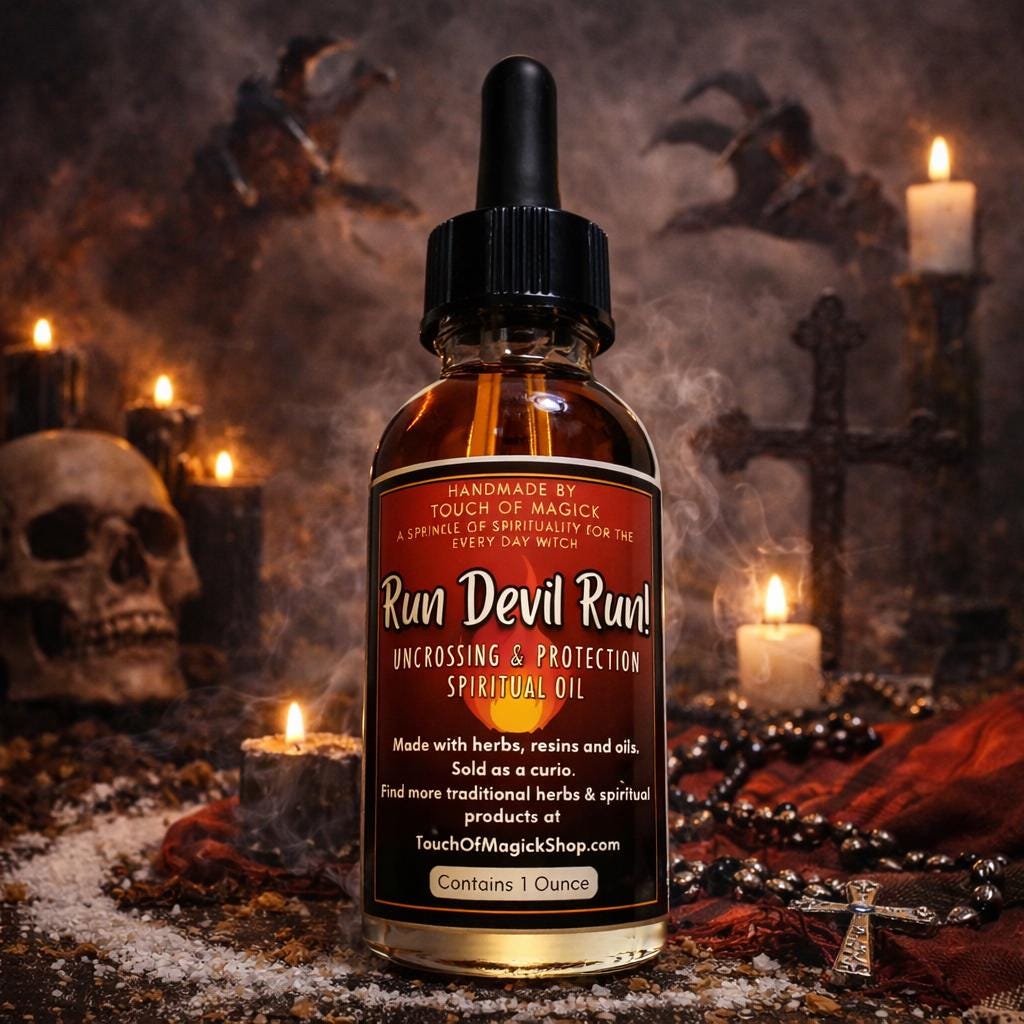 Run Devil Run! Spiritual Oil | Made with Traditional Ingredients | Ritual & Spell Supplies | 1 Oz | Annointing | Hoodoo | Santeria