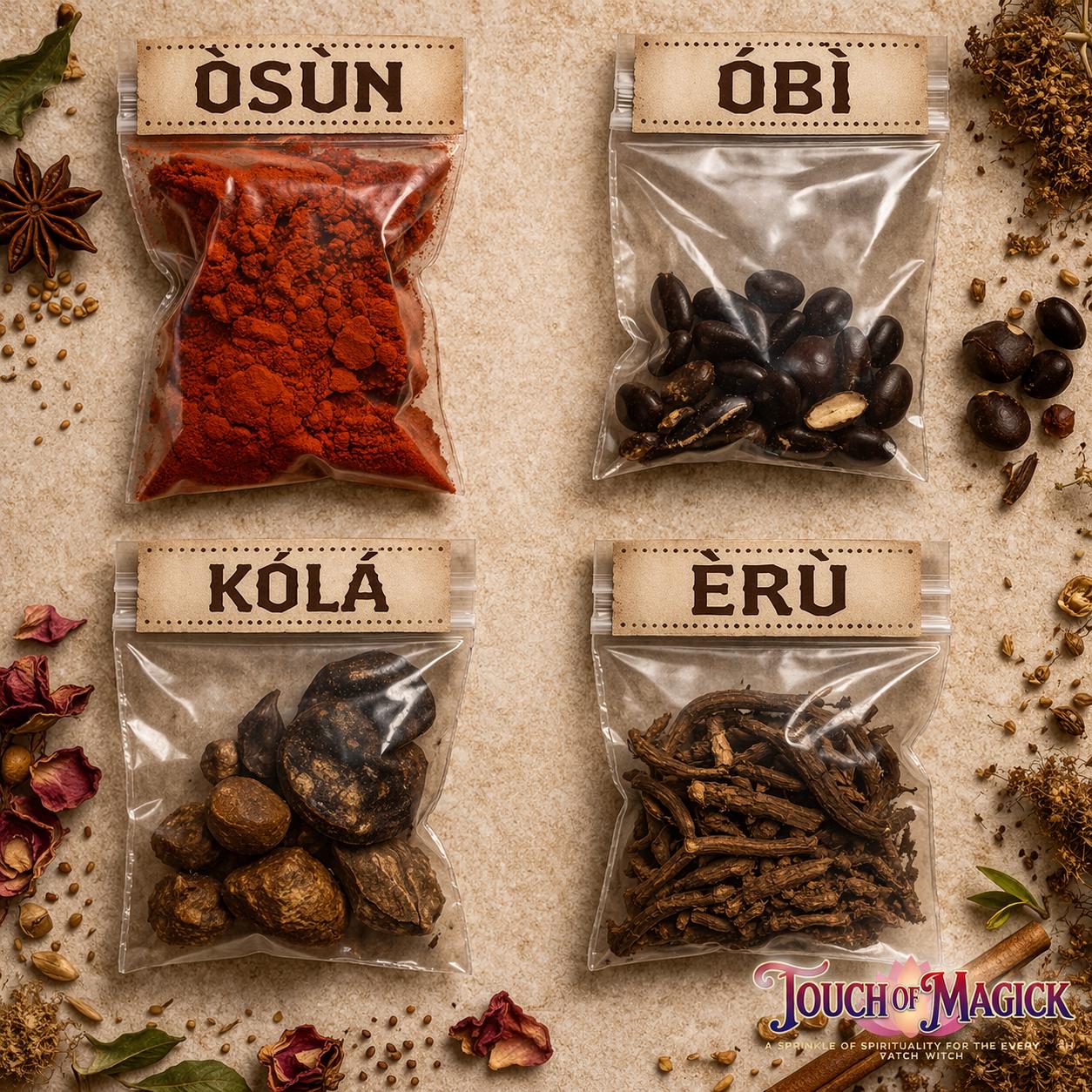 Ashe de Santo | Bogbo Ashe | Osun (Camwood) | Obi (Ekuro) | Kola | Eru | For Ceremonies & Rituals | Santeria Supplies | Yoruba Tools |