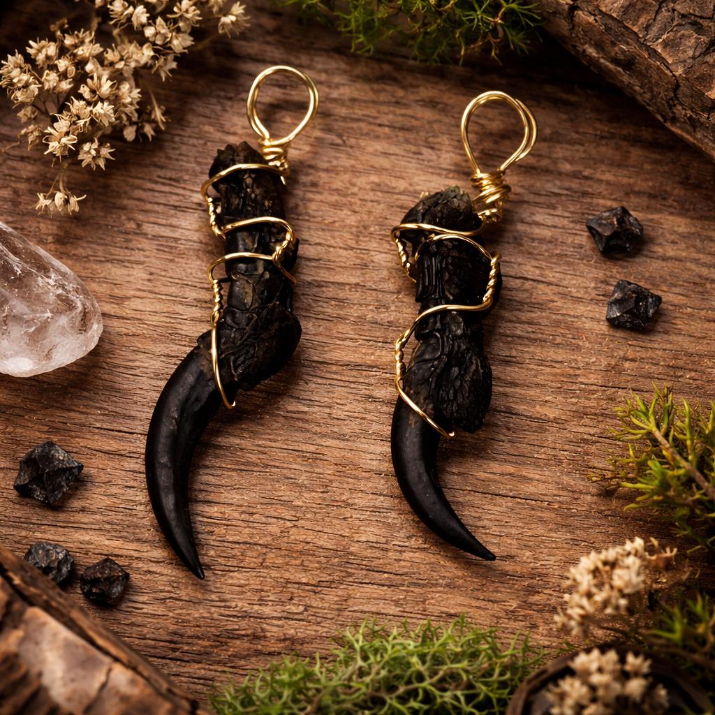 English Crow Claw Pendant | Wire Wrapped | Witch Amulet | Pagan Jewelry | 14k Gold Plated Wire
