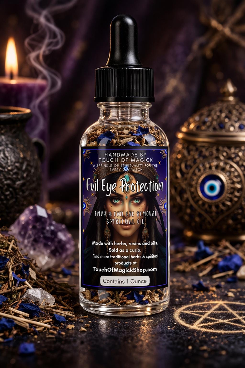Gypsy Evil Eye Protection Oil | Made with Traditional Ingredients | Ritual & Spell Supplies | 1 Oz | Annointing | Hoodoo | Santeria