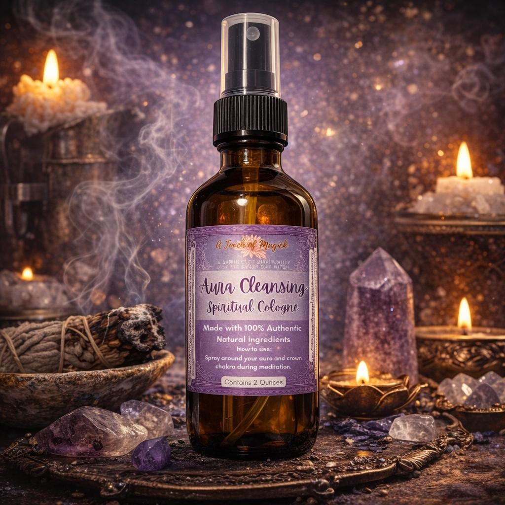 Aura Cleansing | Spiritual Cologne | Contains 2 Ounces | Made with Natural Essential Oils | Amethyst Crystal | Meditation