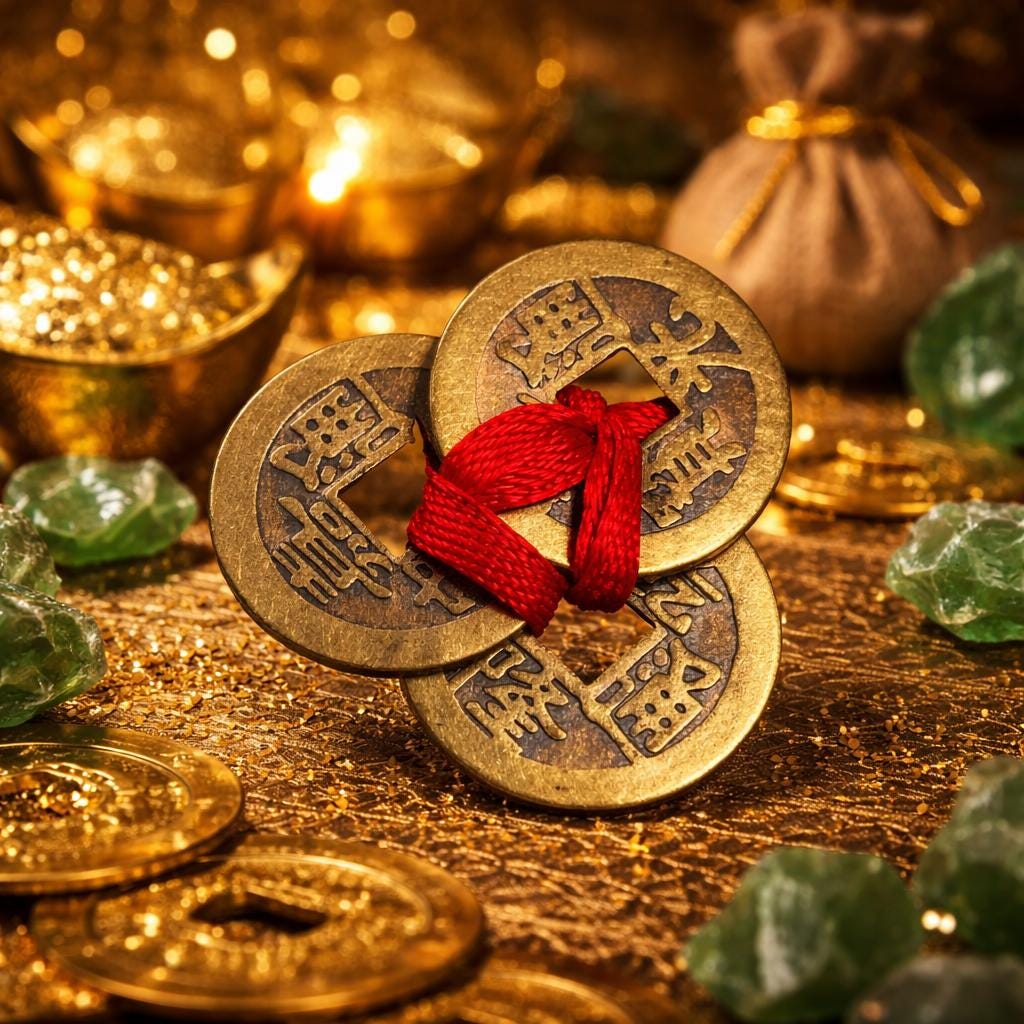 Chinese Coins | Amulet | Handmade | 3 Coin | Traditional