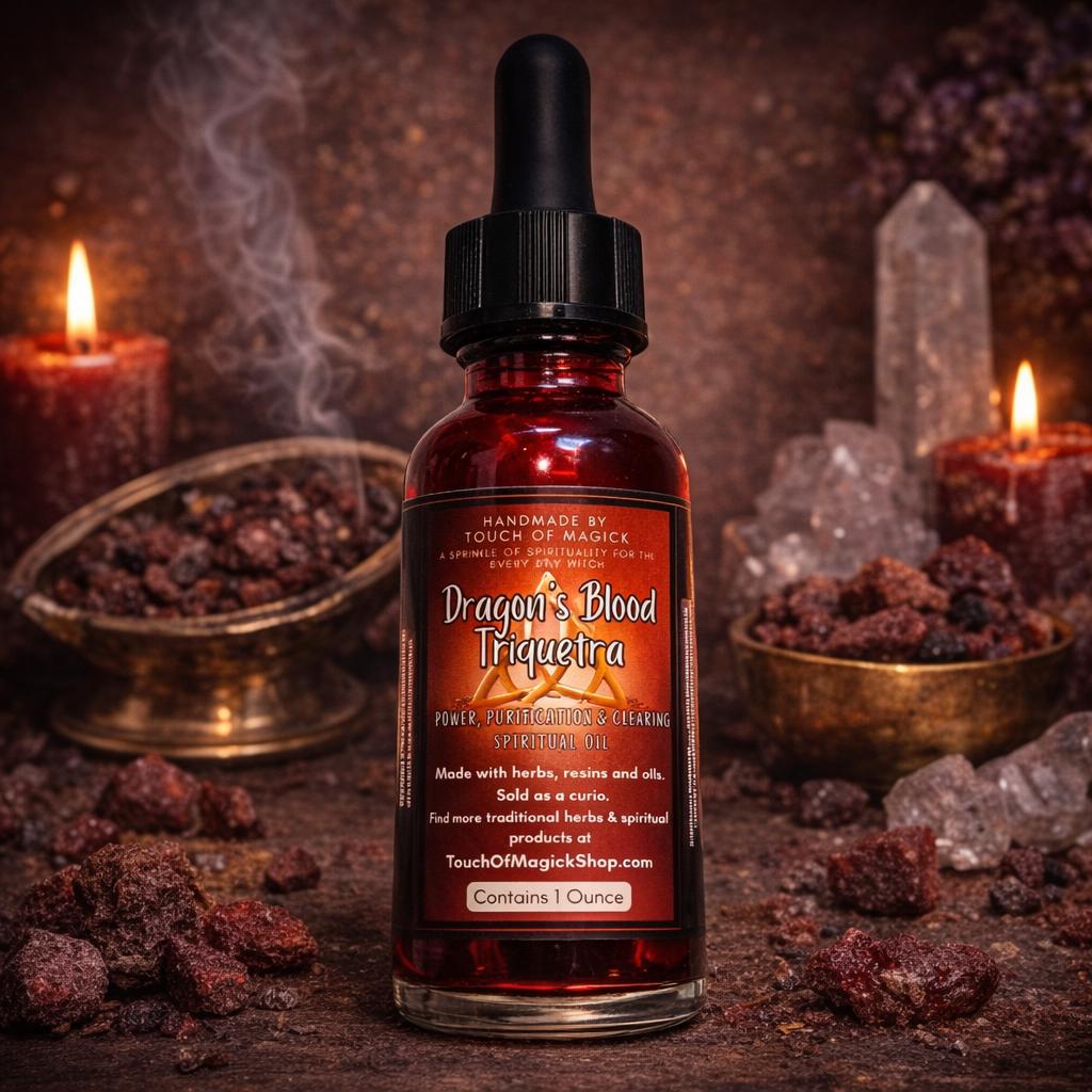 Dragon’s Blood Triquetra Spiritual Oil | Made with Amazonian, Medieval and Dragon’s Blood Resins | 1 oz | Annointing Oil | Spell & Ritual