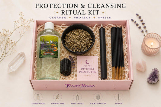 Limited time - Protection & Cleansing Ritual Kit | Florida Water, Agrimony, Black Tourmaline and Candle Set | Spiritual Supply Bundle