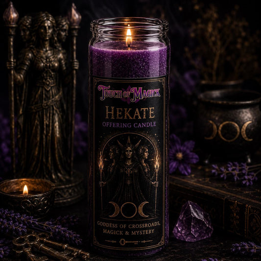 Hekate Offering Candle | Hand-Poured Ritual Candle for Altars, Devotion & Spiritual Practice | Purple Goddess Candle |