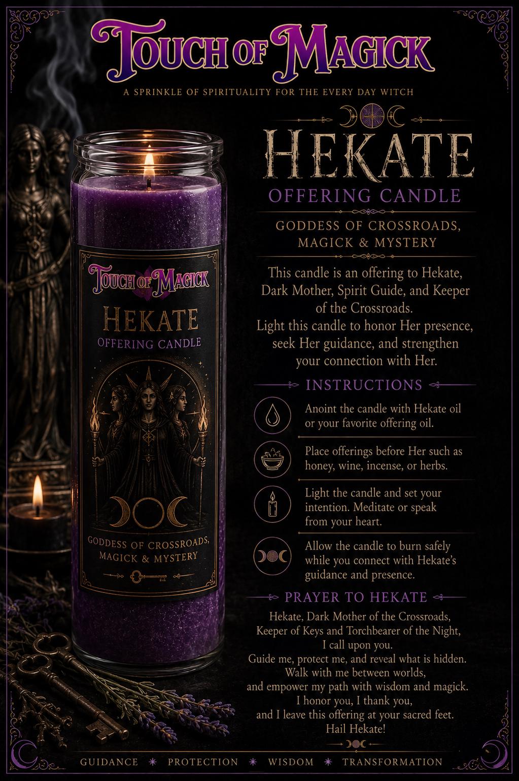 Hekate Offering Candle | Hand-Poured Ritual Candle for Altars, Devotion & Spiritual Practice | Purple Goddess Candle |