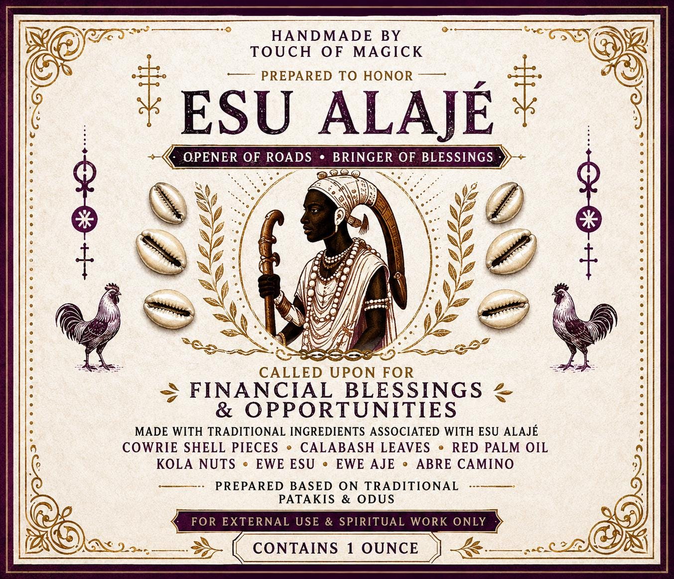 Esu Alaje Oil | Orisha of Success & Prosperity | Made with Traditional Ingredients | Ritual and Spell Supplies | 1 Oz | Hoodoo | Santeria