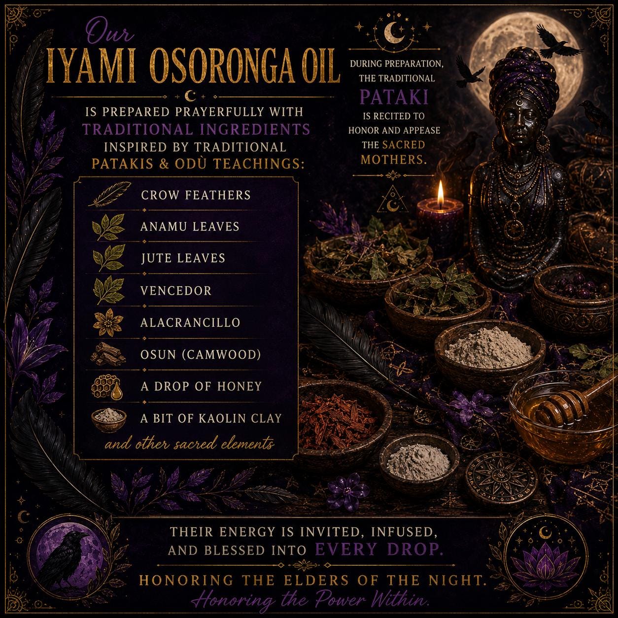 Iyami Osoronga Oil | Elders of the Night | Witches Made with Traditional Ingredients | Ritual & Spell Supplies | 1 Oz | Hoodoo | Santeria