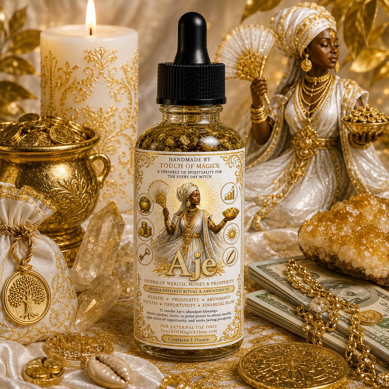 Aje | Orisha of Money, Wealth, Commerce & Prosperity | Ritual Oil | Made with Traditional Ingredients | Spell and Ritual Supplies | 1 Oz
