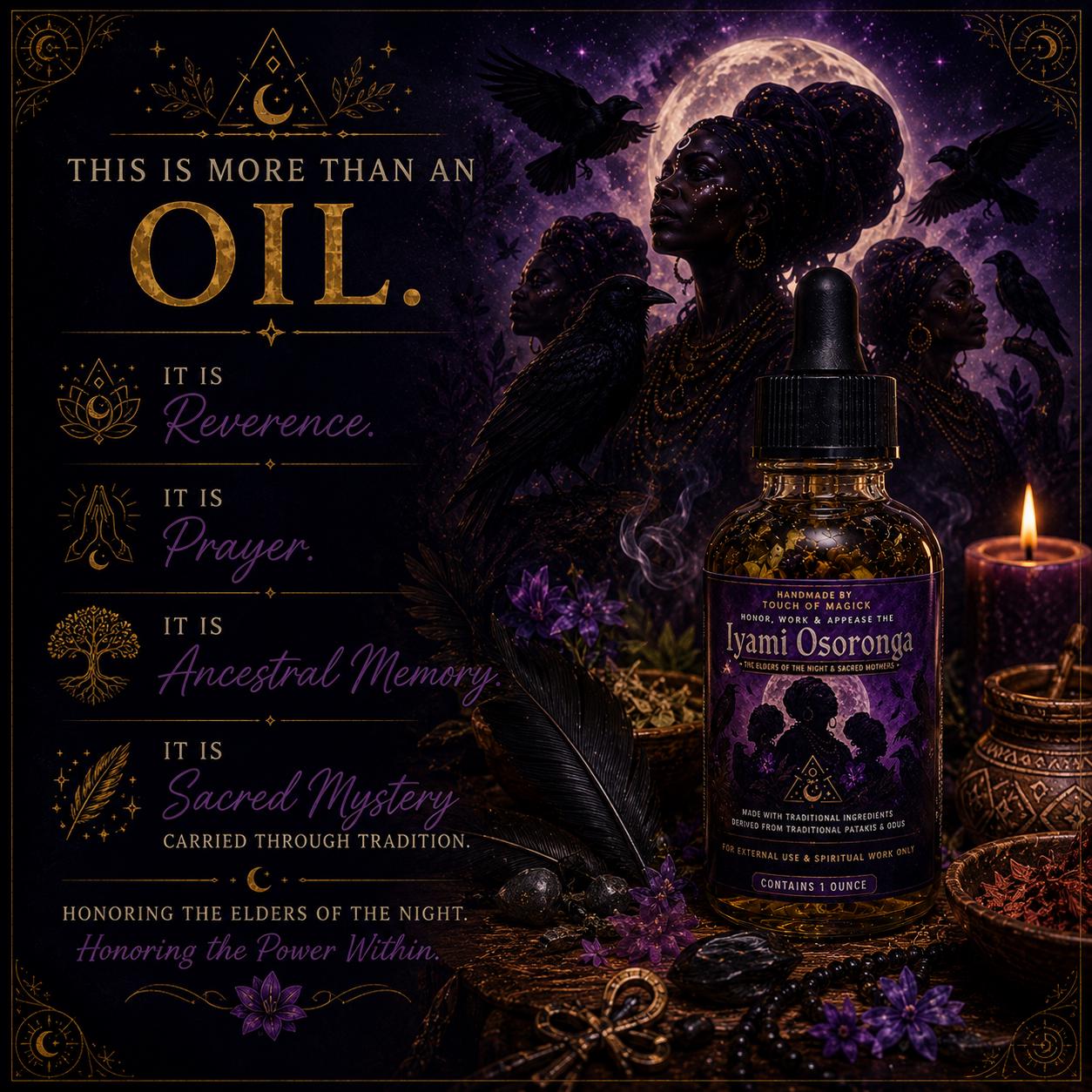 Iyami Osoronga Oil | Elders of the Night | Witches Made with Traditional Ingredients | Ritual & Spell Supplies | 1 Oz | Hoodoo | Santeria