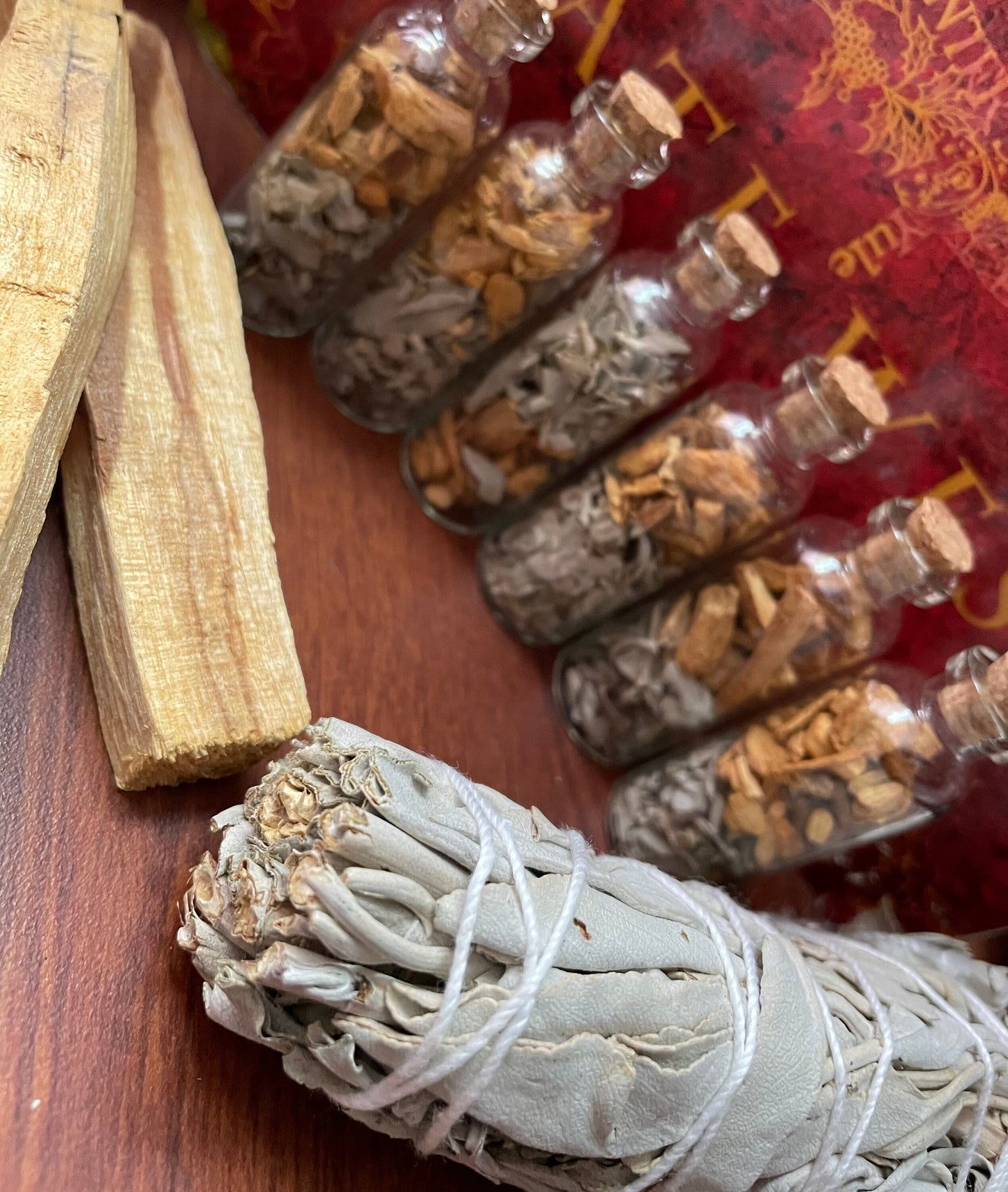 White Sage & Palo Santo Vial with Cork - Protection and Purification - Witch Gift - Protection Amulet