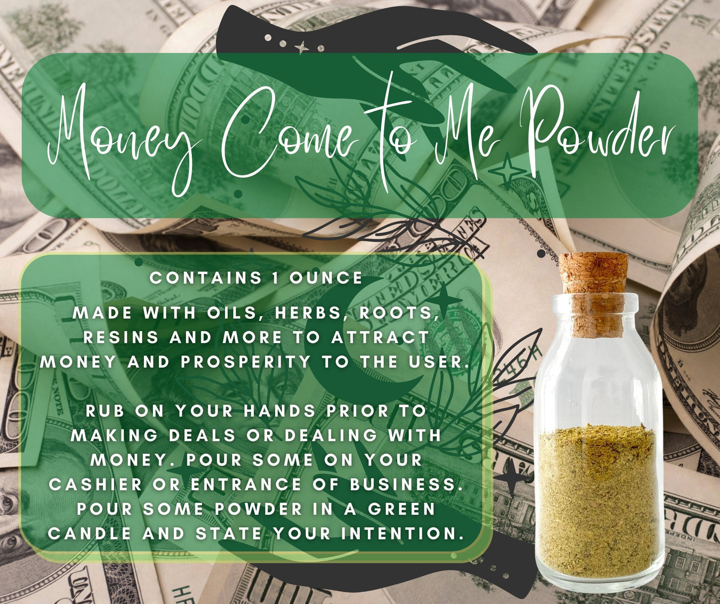 Gypsy Money Come to Me Powder - 1 Ounce to Attract Prosperity, Good Luck, Games of Chance, Casino, Gamble, Sales POWERFUL Herbal Powder