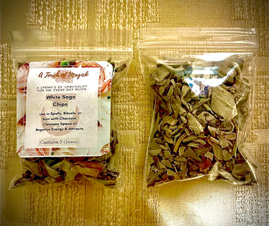 White Sage Chips - 5 Grams - Ideal for One Time Use - Cleanses Space of Negative Energy & Vibrations