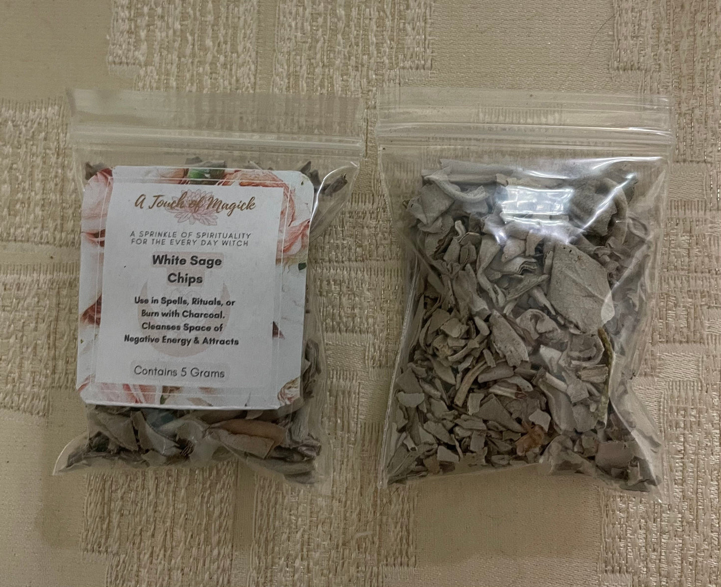 White Sage Chips - 5 Grams - Ideal for One Time Use - Cleanses Space of Negative Energy & Vibrations